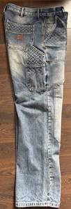 Menace Los Angeles Jean Steel Embossed Faded Denim Carpenter Mens Sz 36x31 - Picture 1 of 14