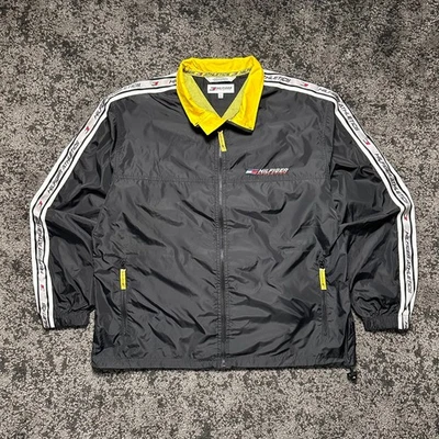 Vintage Tommy Hilfiger Windbreaker Jacket – 90s Athletic Retro – Black & Yellow - Image 1 of 4