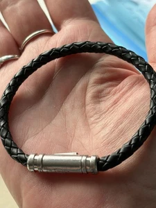Links of London Sterling Silver & Black Braided Leather magnetic Bracelet 21cm - Picture 1 of 5