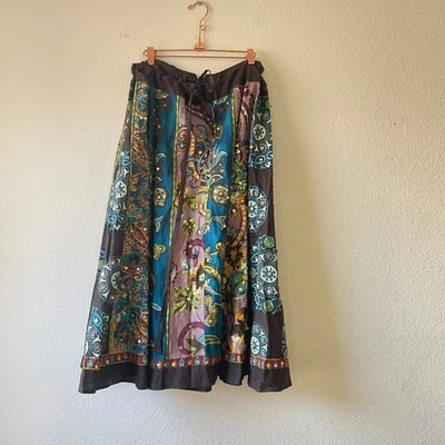 Falda Midi Vintage Paisley Patchwork Tonos Tierra Bohemia Fluida Talla Única Foto 1 de 4