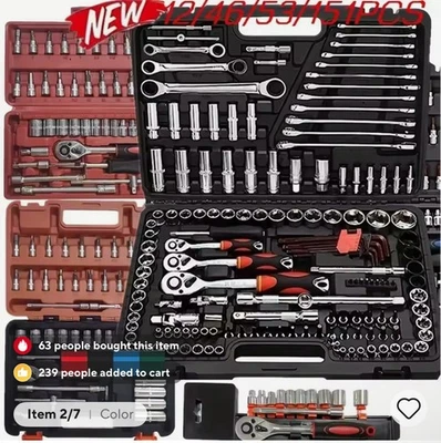 46Pcs Socket Set Car Repair Tool Ratchet Torque Wrench Kit 1/4" Drive with Box~ - Image 1 of 4