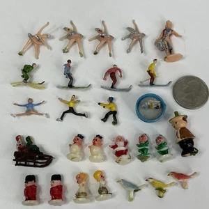 Vtg Plastic Miniature Figure Skating Ballerina Snow Boarding Bird Pixie Elf HK - Picture 1 of 6