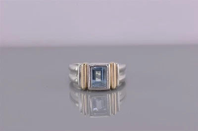 Anillo Ross Simons Plata de Ley y Oro 14k Topacio Azul Banda 925 Talla: 7 Foto 1 de 4