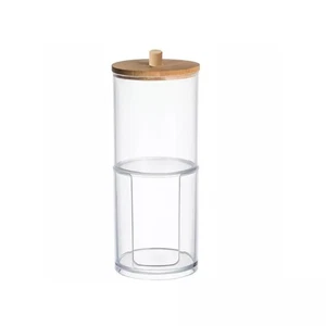 Acrylic Q-tip Dispenser and Cotton Pad Holder with Bamboo Lid, 2 Tier Organizer - Picture 1 of 3