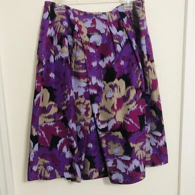 Falda Magaschoni Púrpura Negra Acuarela Estampado Floral Seda Cremallera Lateral Línea A 4 Pequeñas Foto 1 de 4