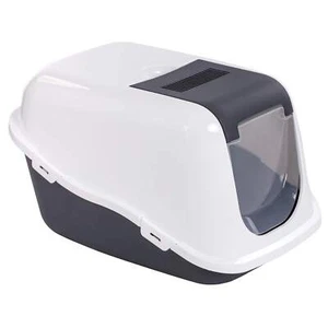 XXL Katzentoilette Katzenklo Haubentoilette 70 x 50 x 43 cm weiß-schwarz - Zdjęcie 1 z 9
