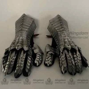 Guanti medievali Nazgul argento armatura acciaio cavaliere LARP guanti costume guanti - Foto 1 di 10
