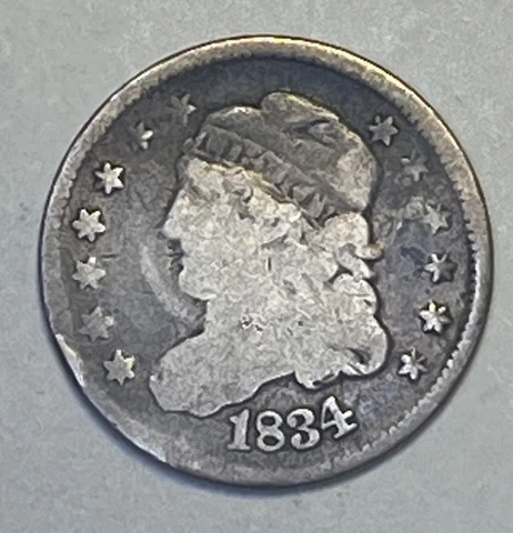 1834 Capped Bust Half Dime - Circulated Scarce Date 5C Cover