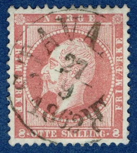 [st1854] NORWAY Scott#5 used 8 Skilling STAVANGER date cancel 27-9-1862 - Picture 1 of 2