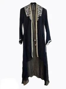 Riwaj Pakistani Designer Black Sheer Robe Cover Up Jewels And Sequins Small New - Picture 1 of 6