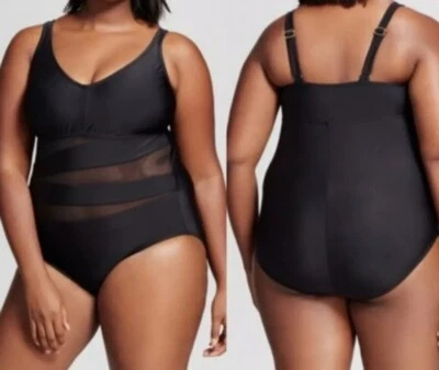 Nuevo con etiquetas Traje de baño de una pieza Ava & Viv corte de malla negro nuestro sujetador incorporado talla 26W V4 Foto 1 de 4
