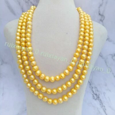 18-20" Excelente Collar de Perlas Real Amarillas del Mar del Sur Triple Hilos Oro 14k P Foto 1 de 4