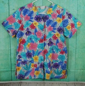 Women's Simply Basic Floral Pattern Flower Scrub Top Size S - Picture 1 of 1