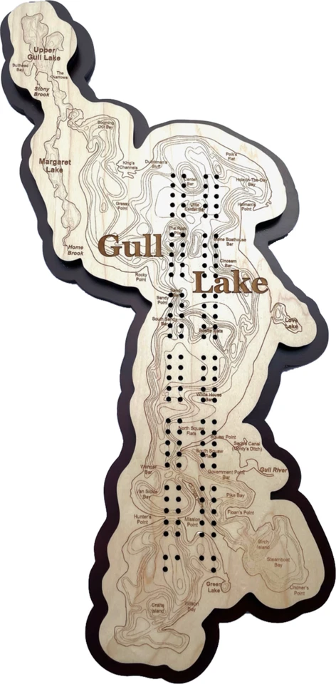 Gull Lake Map Cribbage Board- Lake Decor  - Image 1 of 1
