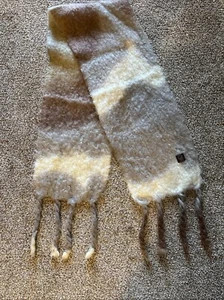 Mantas Ezcaray Womans Scarf Shawl Tie Dye Mohair Wool Blend Grey Brown Cream EUC - Picture 1 of 4
