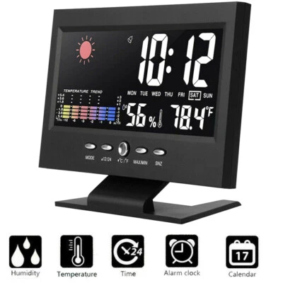 Weather Thermometer Desk Digital Alarm Clock LED Temperature Humidity Monitor - Image 1 of 4
