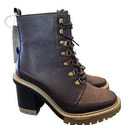 Botas de Tacón A New Day Tessa para Mujer Talla 7 Marrón Gruesas Punta Redonda Con Cordones Foto 1 de 4