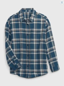 New Gap Kids Girls Flannel Shirt 6 7 Blue Plaid Button Front Long Sleeve Cotton - Picture 1 of 2