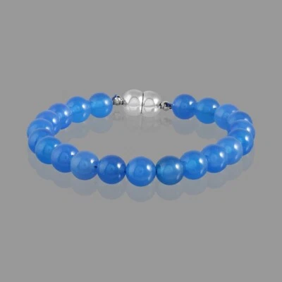 Beautiful Blue Onyx Smooth Round Gemstone Healing Powers Beaded Bracelets 6-8'' - Image 1 of 4