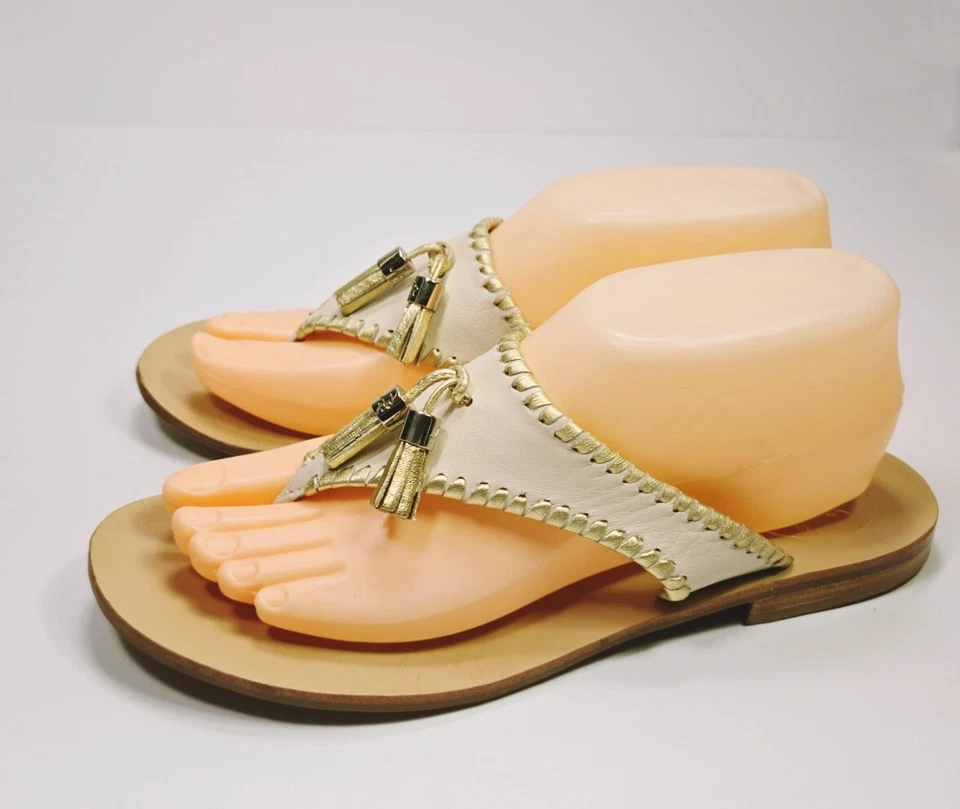 JACK ROGERS Flat Thong Sandals Alana Tassel Gold Leather Uppers WOMENS 9 - Image 1 of 4