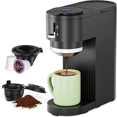 14 Oz Single Serve Coffee Maker, Compatible with Capsule and Ground,5 Brew Sizes - Image 1 of 4