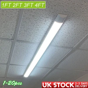 LED Batten Light 6500K Daylight Fluorescent Strip Lamp Slim Office Shop Daylight - Picture 1 of 17
