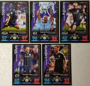 Topps MATCH ATTAX on DEMAND 2018/19 EPL Man City Champions CARD Set of 5 - Picture 1 of 2