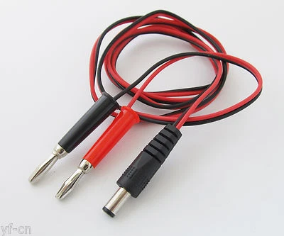 1set 1M 5.5x2.1mm 2.1mm DC Male Plug to Dual 4mm Banana Male Plug Test Cable - Image 1 of 4