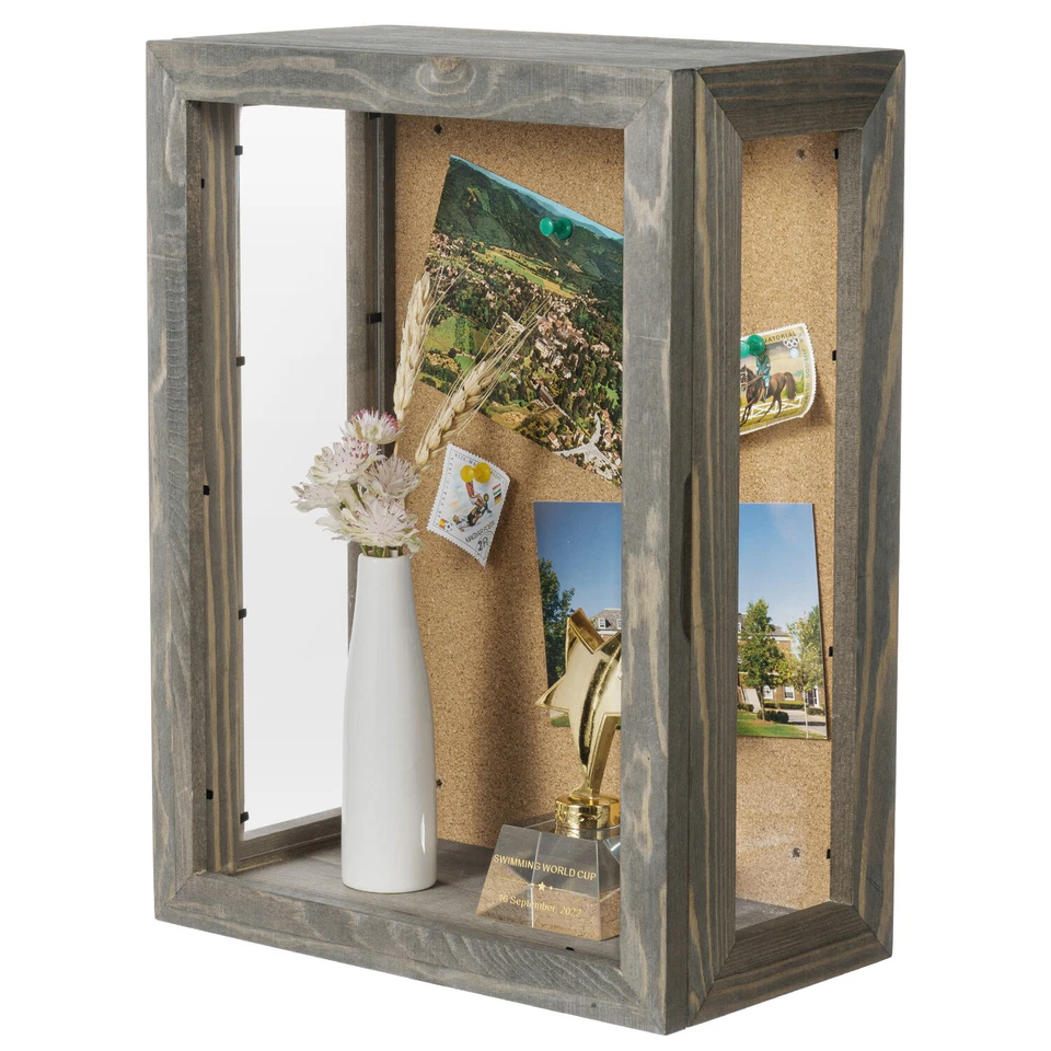 11 x 15 Inch Wall Mounted Gray Wood Shadow Box, Clear Acrylic Viewing Panels - Image 1 of 4