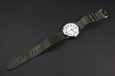Correa de reloj de cuero de una pieza militar correa de reloj de una sola pasada curtida vegetal  Foto 1 de 4