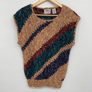 Vintage Sweater Vest Hand Knit Small 55% Linen Chunky Earthy Forest Grandmacore - Picture 1 of 8