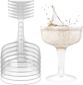 Exquisite Plastic Champagne Party Glasses-2 Piece Disposable 4 Oz Wine Cups (24) - Picture 1 of 12