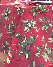Bed Bath & Beyond Red Mistletoe Green Berry Christmas  Holiday Tablecloth 52x 70
