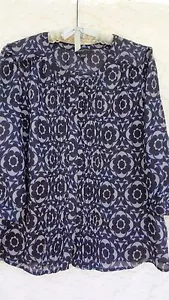 Blusa Banana Republic Misses L poli indaco blu med blu argento plissettata come nuova - Foto 1 di 6