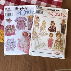 Vintage Original Simplicity Patterns #8099 & 8528 UNCUT For 12-22” Doll - Picture 1 of 11