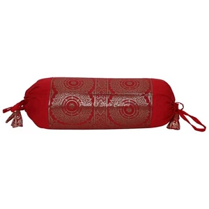 Cylindrical Neck Pillow Cover Brocade Jacquard Ethnic Bolster Pillow 18 x 8 in - Picture 1 of 5