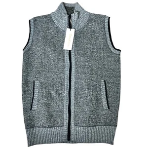 Mens Sweater Vest Small Gray Black Plaid Lined Zip Up Cozy Grandpacore Academia - Picture 1 of 7