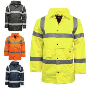 Hi Vis Parka Waterproof Coat Jacket | Workwear Reflective Security Safety Coat - Picture 1 of 9