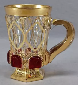 Mid 19th Century Bohemian Harrach Ruby Cabochon & Gold Glass Mug Circa 1840s - Picture 1 of 8