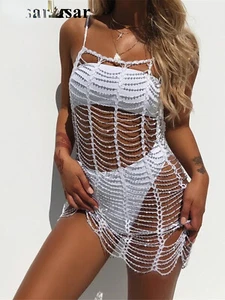 Bling Diamond Hollow Out Cover Up Cover-ups Beach Dress Beach Wear Female - Bild 1 von 26