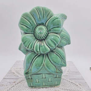 Vintage McCoy Pottery Sunflower Vase Green 1953 Ohio Made in USA 9.5" EUC - Picture 1 of 12