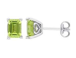 1.90 Carat (ctw) Peridot Octagon Stud Earrings Sterling Silver - Picture 1 of 4