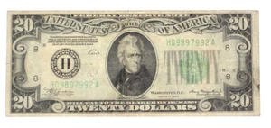 1934 $20 US Federal Reserve Note - Jackson - Green Seal - Nice - Picture 1 of 2