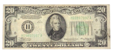 1934 $20 US Federal Reserve Note - Jackson - Green Seal - Nice - Image 1 of 2