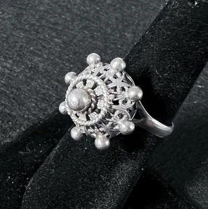 Antique Victorian 925 Silver Dutch 3D Button Filigree Ring Size 6.5 Zeeuwse knop - Picture 1 of 15