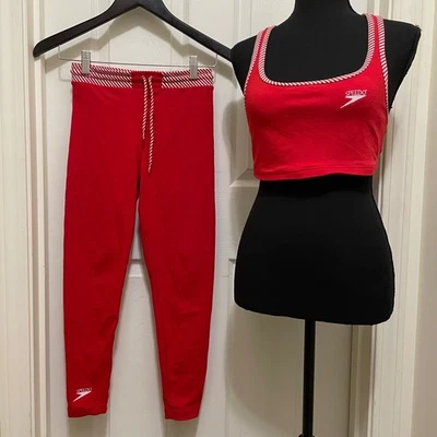 Vintage Speedo Athletic Set Sports Bra Leggings Red Baywatch Lifeguard 90s USA - Image 1 of 4