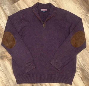 Vineyard Vines Size XL 1/4 Zip Pullover Sweater Wool Blend Elbow Patches Purple - Picture 1 of 20