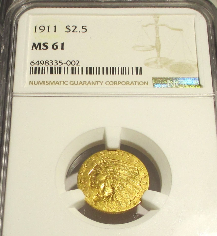 1911 INDIAN HEAD $2.5 QUARTER EAGLE GOLD COIN NGC MS61 RARE US COIN. - Image 1 of 4