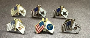 Lot Of 6 American Flag & Fraternal Organization Lapel Pins - Picture 1 of 4