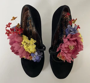 Damenschuhe Irregular Choice schwarz Samt Blumenmuster Absatz 9 cm Größe 5 - Bild 1 von 11